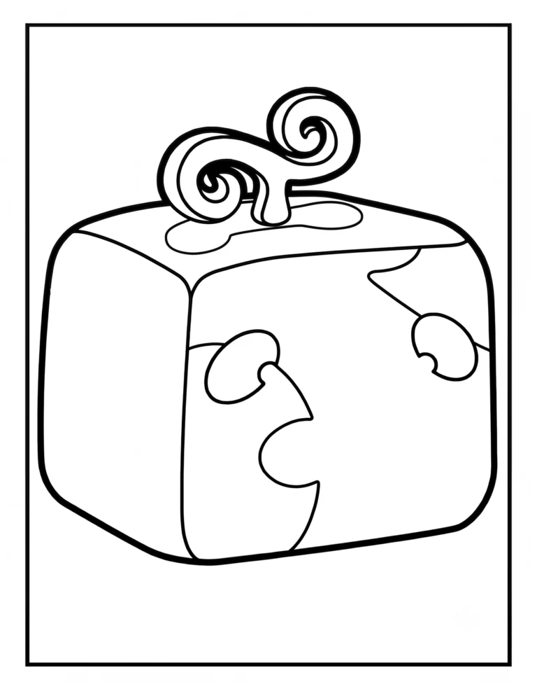 A detailed coloring page of the Rare Rubber physical fruit from Blox Fruits.