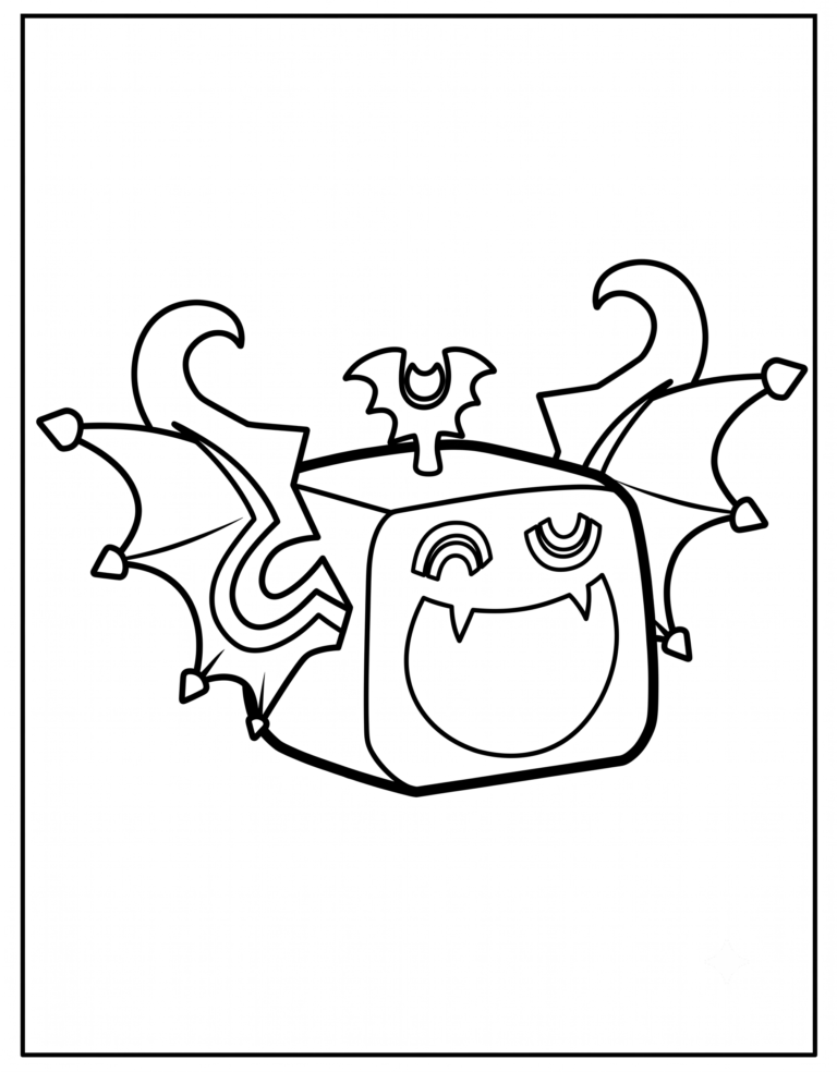 A detailed coloring page of the Mythical Shadow physical fruit from Blox Fruits.