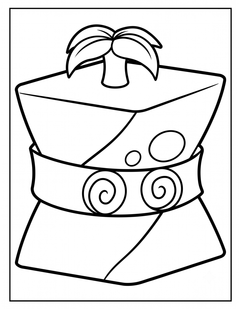 A detailed coloring page of the Common Spin physical fruit from Blox Fruits.