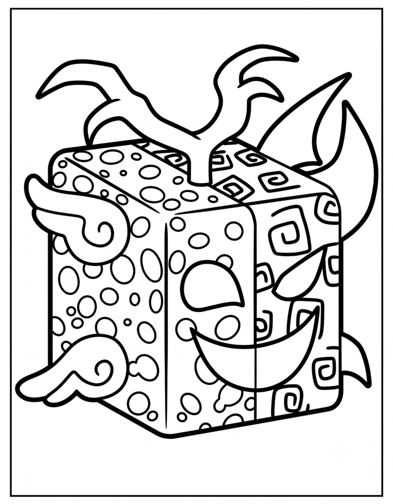 A detailed coloring page of the Mythical Spirit physical fruit from Blox Fruits.