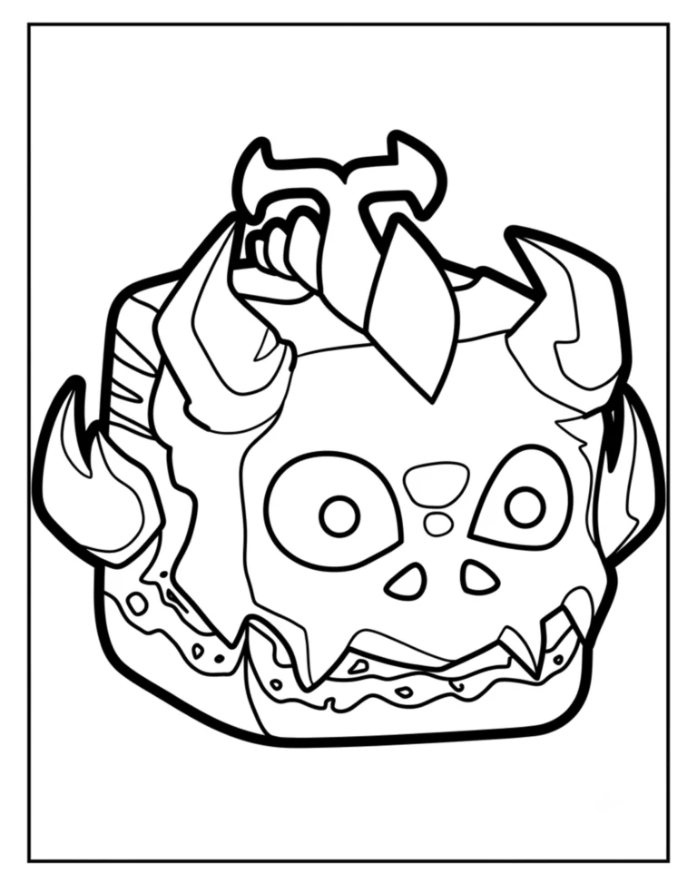 A detailed coloring page of the Mythical T-Rex physical fruit from Blox Fruits.
