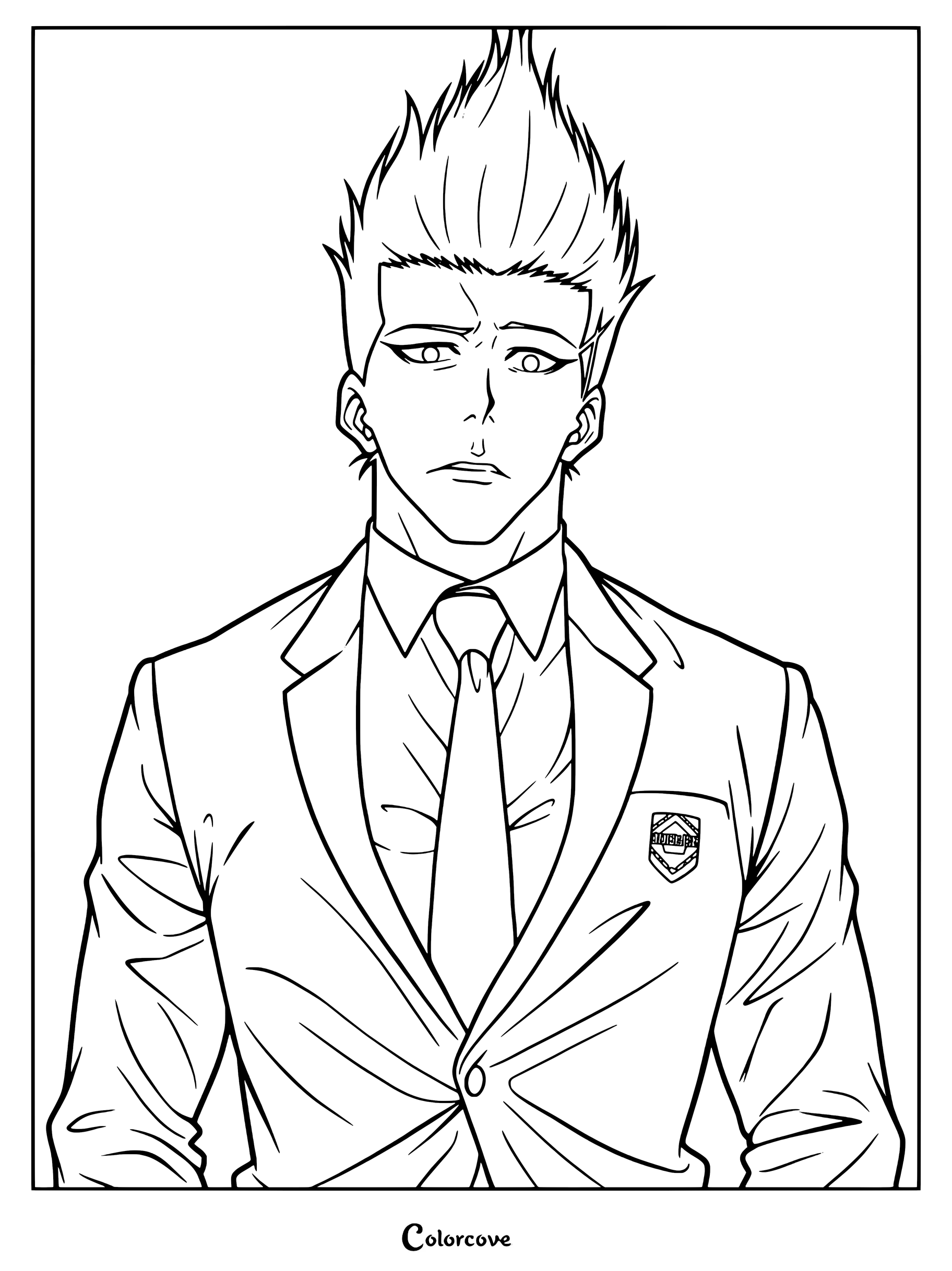 Shoei Barou de Blue Lock vistiendo traje y corbata en este dibujo para colorear.