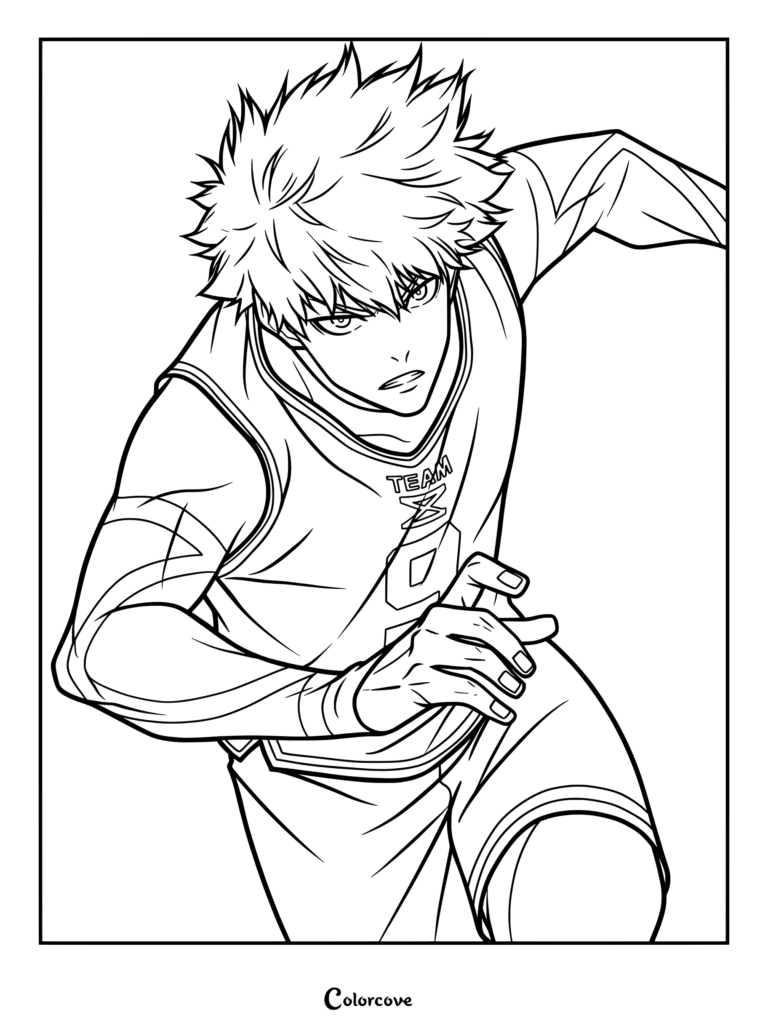 Coloriage de Rensuke Kunigami de Blue Lock portant son maillot de l'Équipe Z