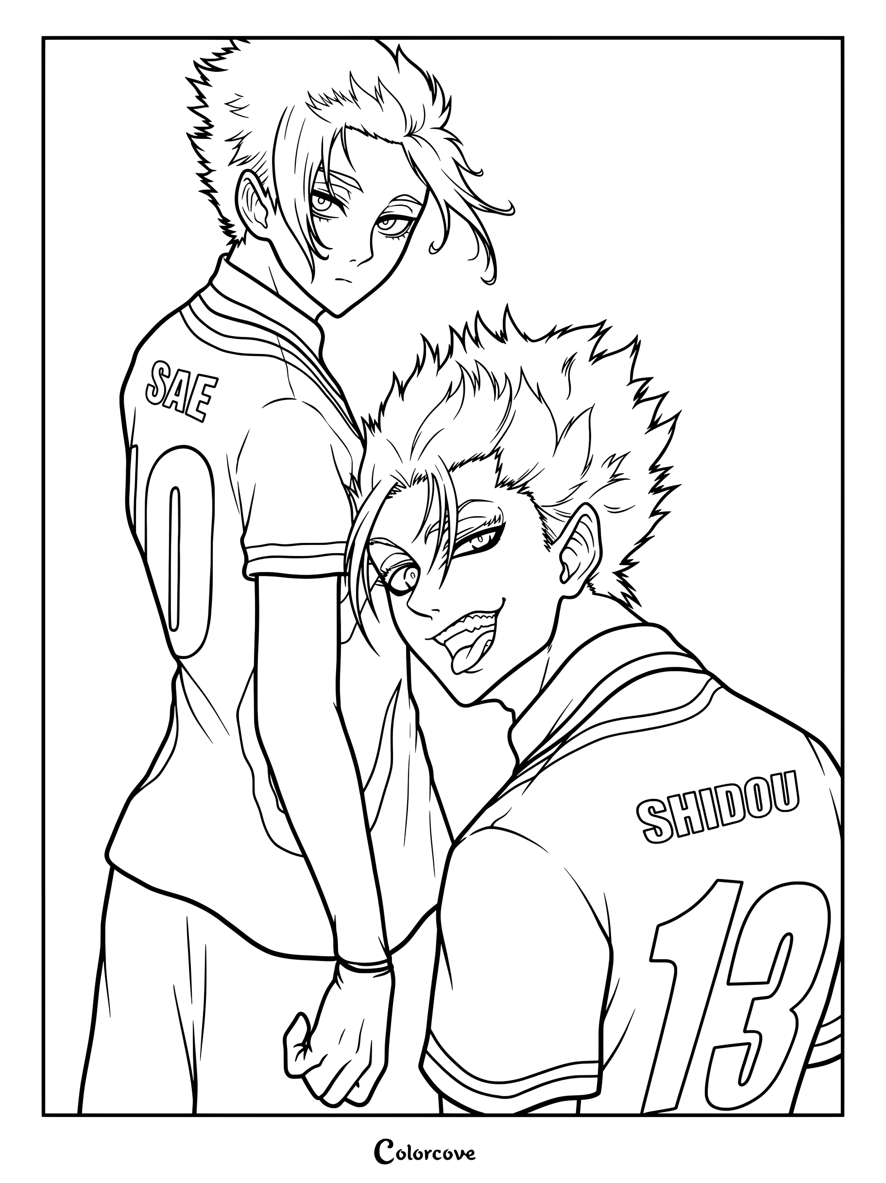 Dibujo gratis para colorear de Sae Itoshi y Ryusei Shidou de Blue Lock.