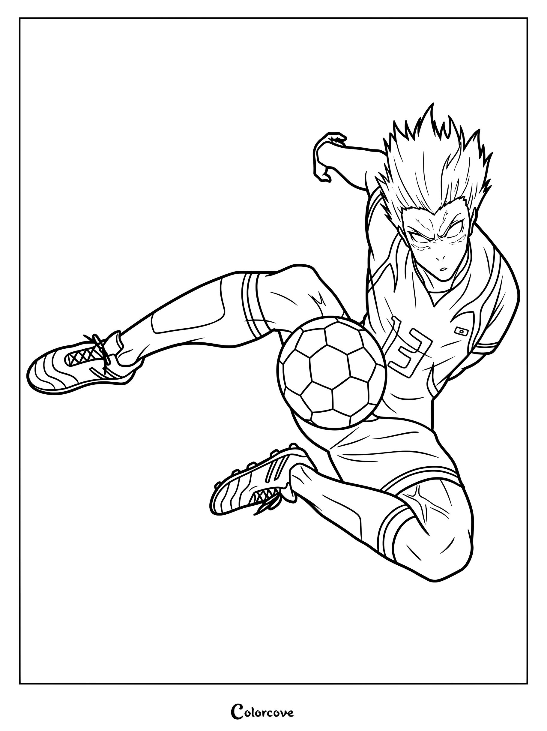 Dibujo de Blue Lock para colorear con Ryusei Shidou ejecutando su característico Dragon Drive.
