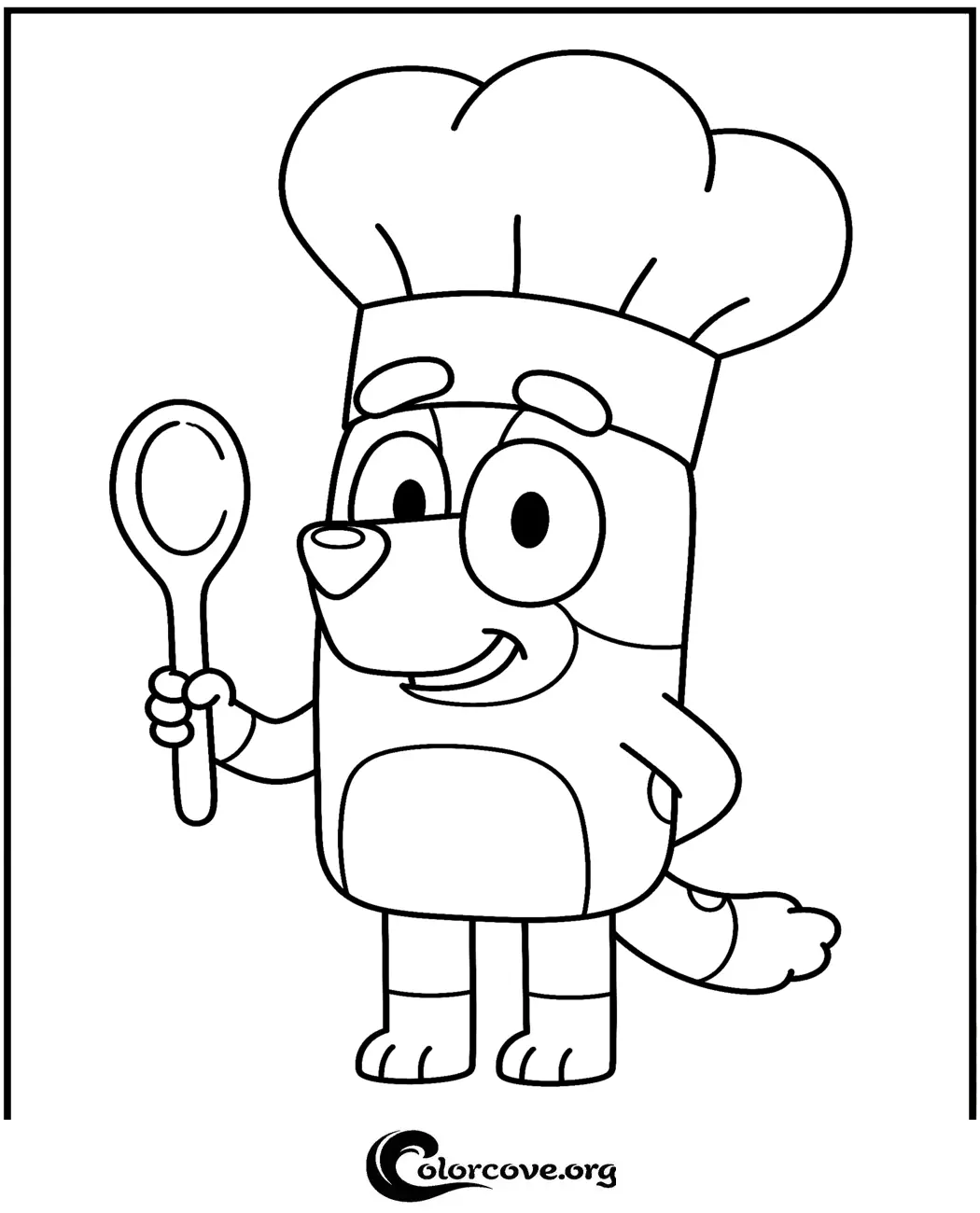Join in the kitchen fun with this free Chef Bluey coloring page! Simply download and print this adorable activity sheet to keep your little ones entertained in seconds.