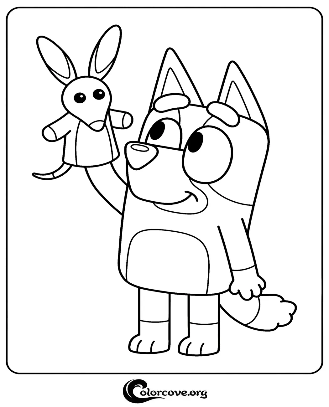 Bring fun to playtime with this charming Bluey coloring page featuring the beloved character using a cute kangaroo puppet. Download and print this high-quality coloring sheet for your kids in seconds.