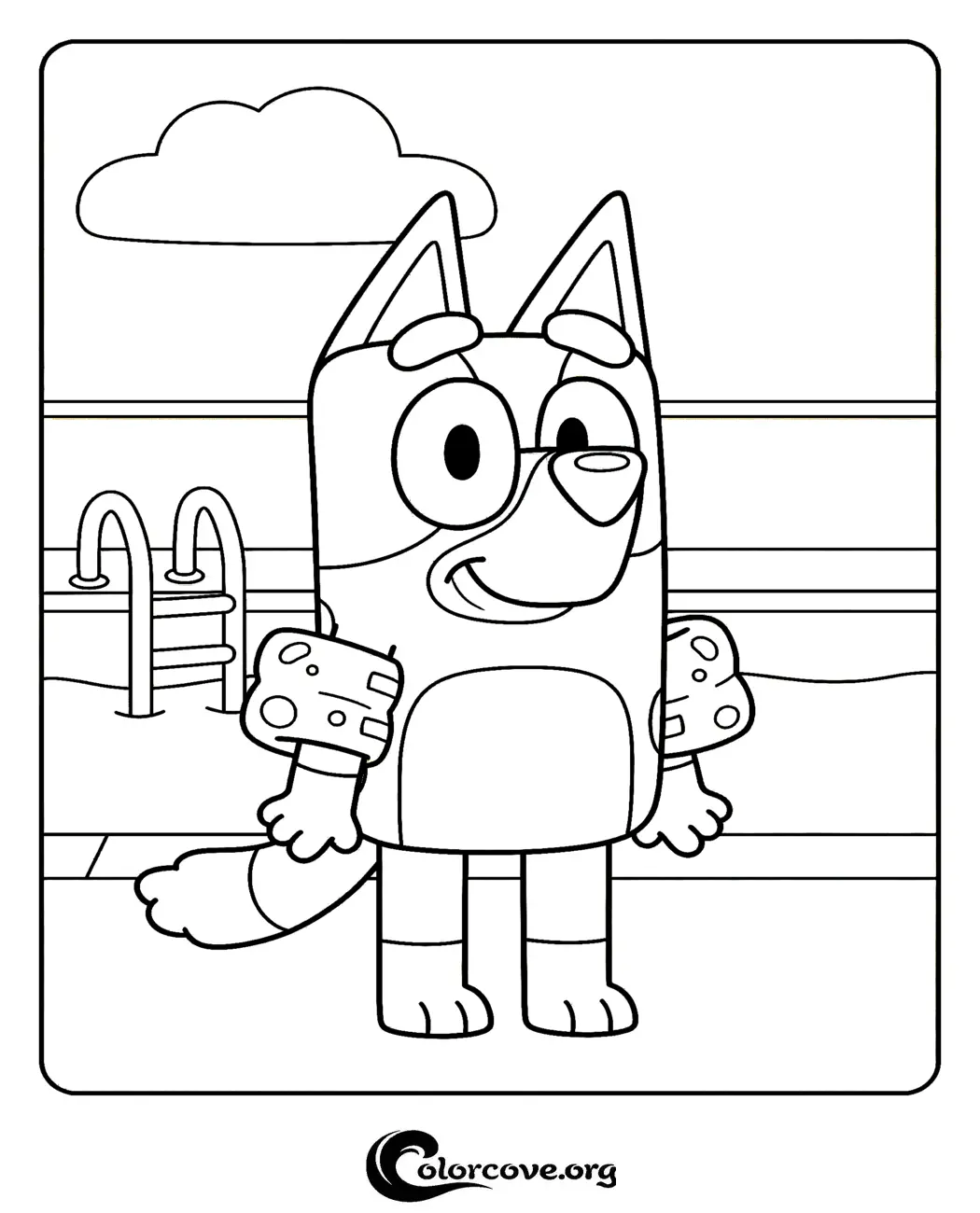 Bring fun to the pool with this free Bluey coloring page! Simply download and print this easy activity for your little artist to color in minutes.