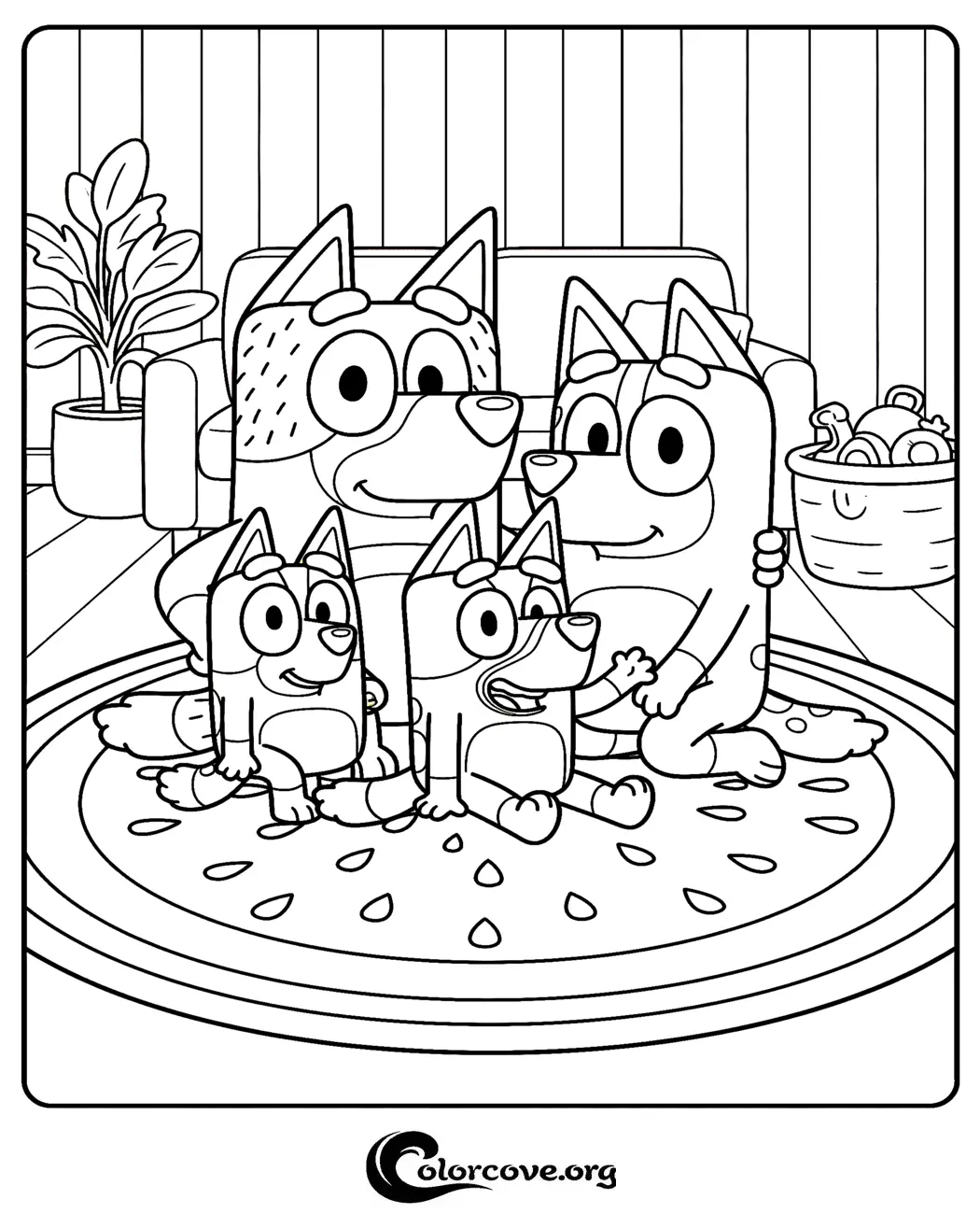 Bring the Heeler family to life with this fun and free Bluey coloring page. Perfect for kids, you can print this scene in seconds for instant creative family time.