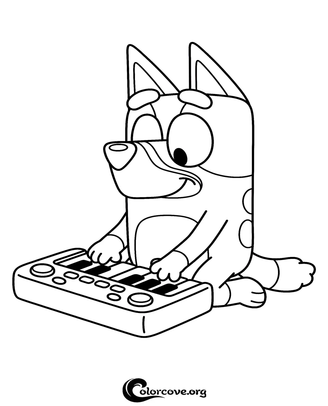 Bring musical fun to life with this printable Bluey coloring page! Perfect for young fans of the show to color their favorite character as she plays the keyboard.