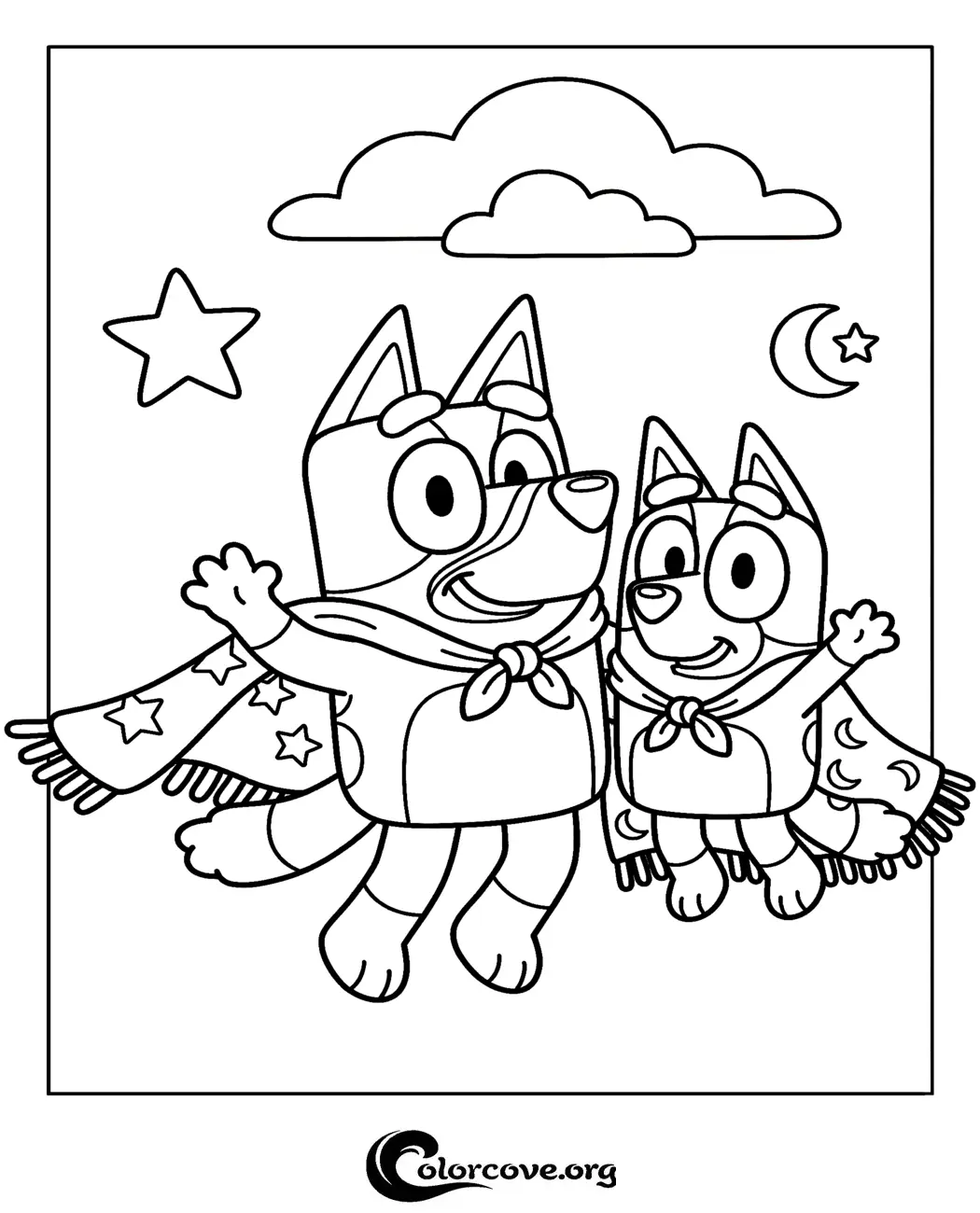 Bring home the magic with this fun Bluey and Bingo superhero coloring page. Perfect for kids who love to color, this free printable is available to download and print in seconds.
