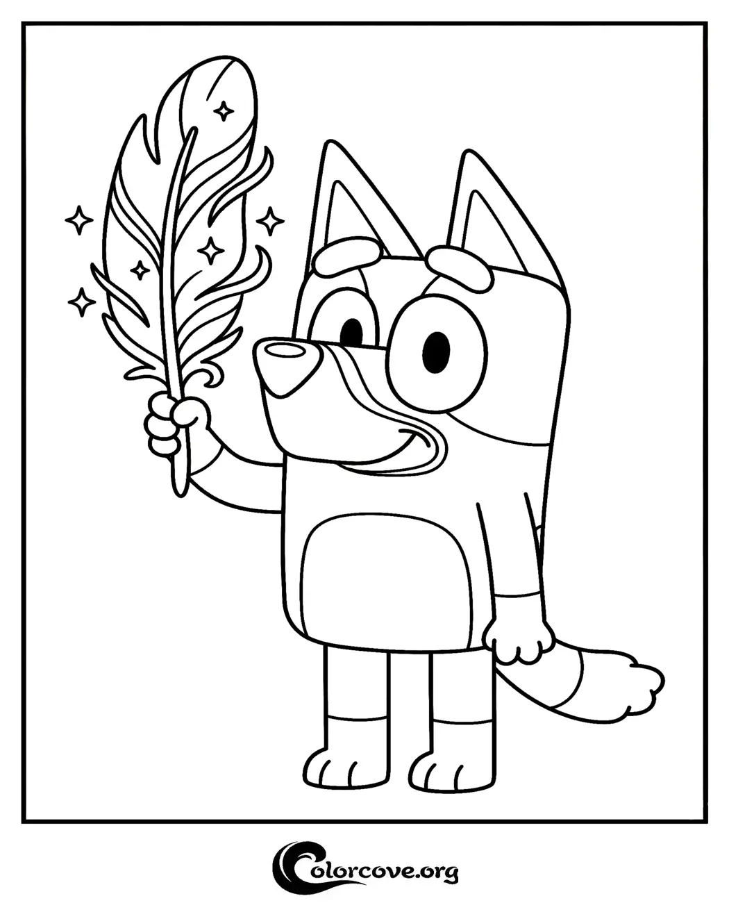 Bring the magic of the hit TV show to life with this free printable Bluey coloring page. Perfect for kids, this high-quality coloring sheet features Bluey holding a feather and is ready to print in seconds.