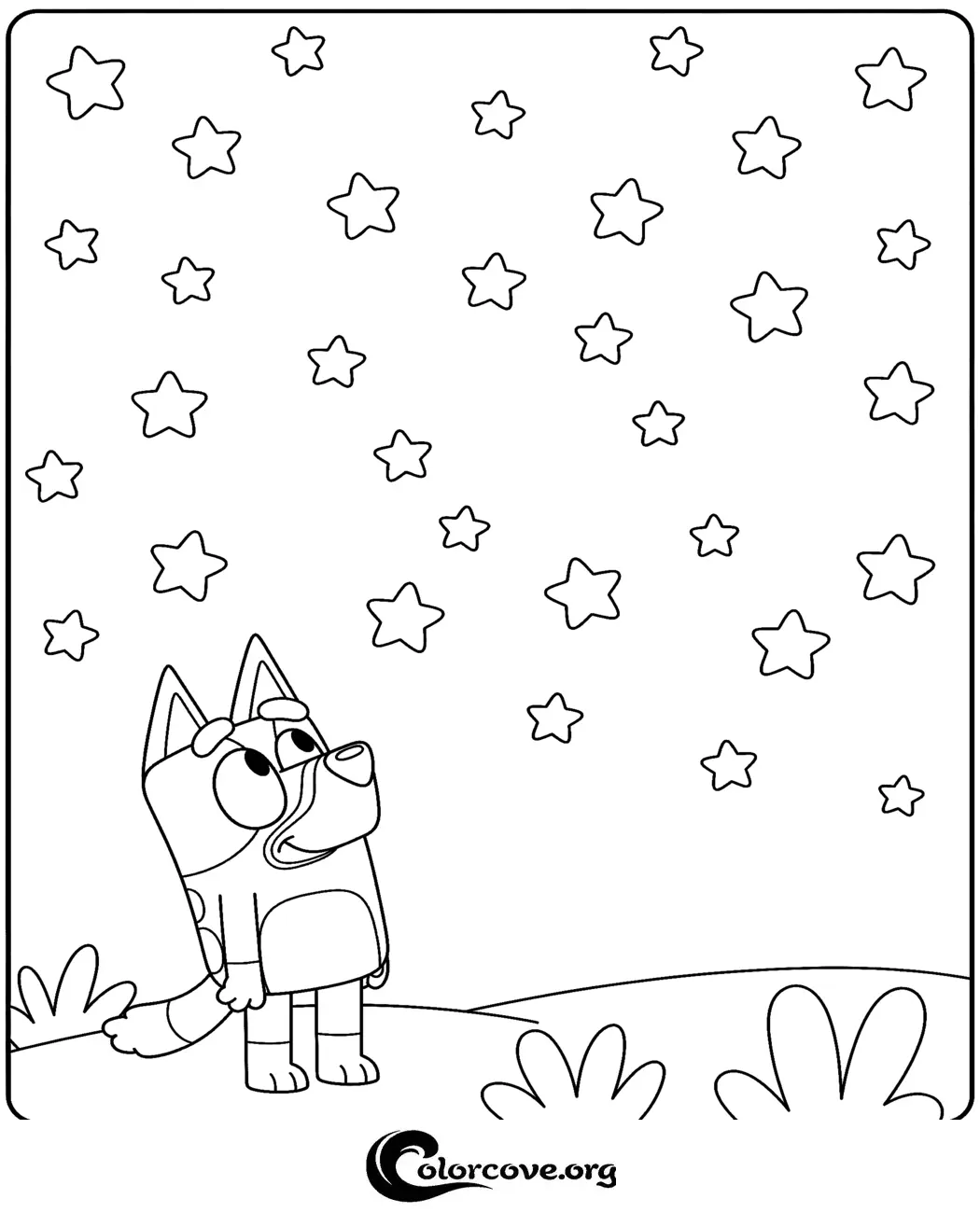 Bring magic to your coloring time with this adorable Bluey stargazing scene. Simply download and print this free high-quality coloring page for hours of creative fun.