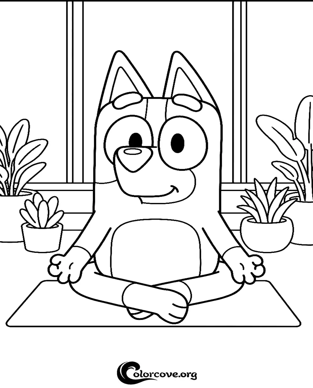 Bring some Zen to your day with this fun Bluey coloring page featuring the lovable pup practicing yoga. Simply download and print this free activity for hours of creative relaxation for your little one.