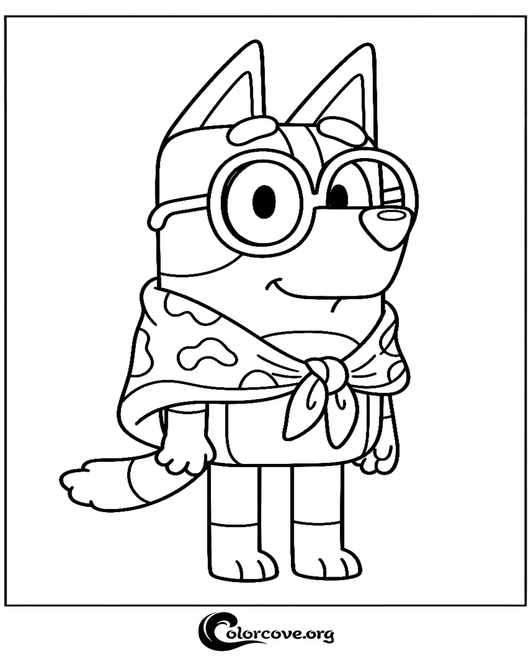 Bring your favorite character to life with this free Bluey coloring page featuring Bluey in her playful glasses outfit. Simply download, print, and start coloring today for instant creative fun!