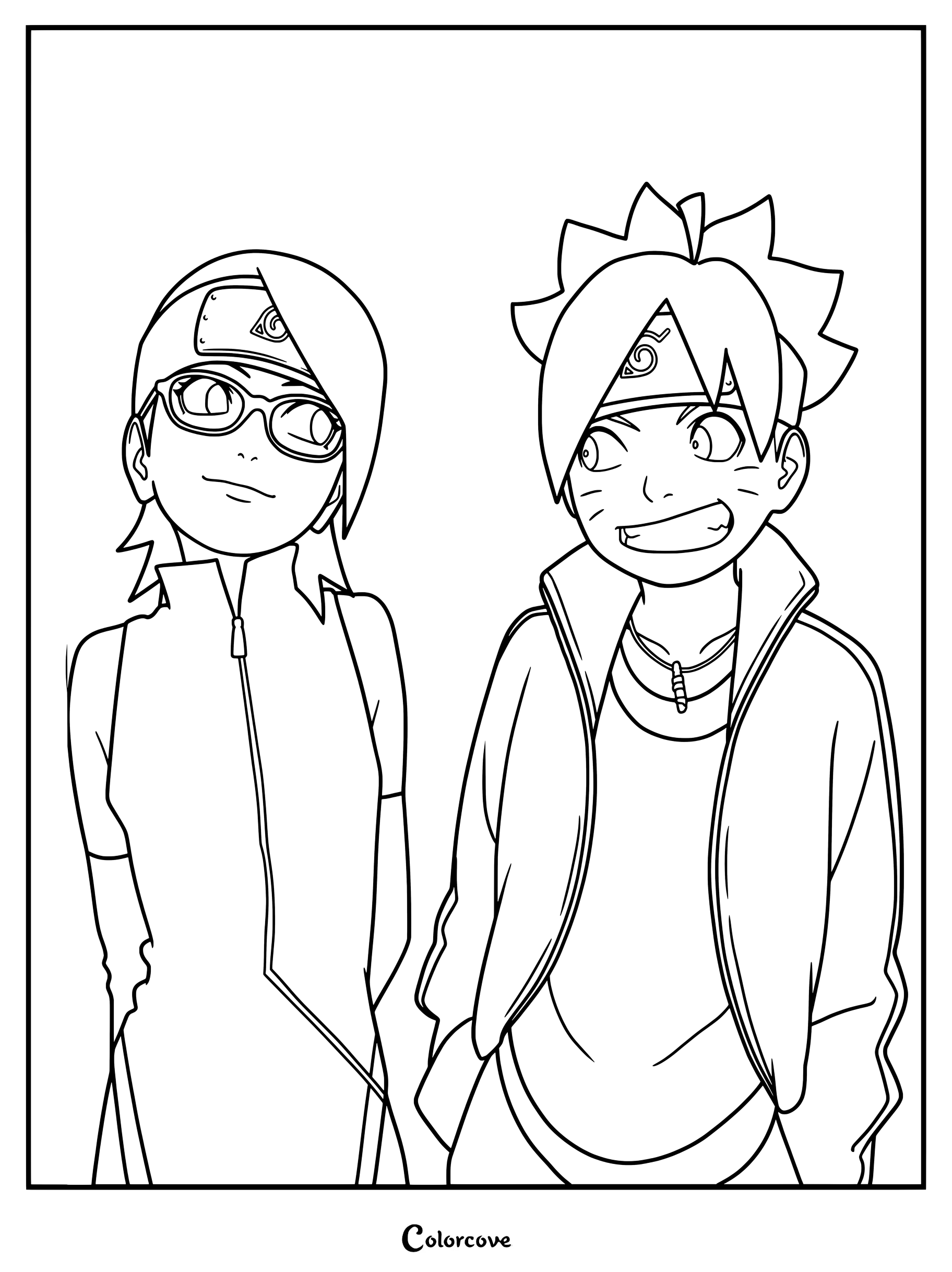 Coloriage de Sarada Uchiwa et Boruto Uzumaki