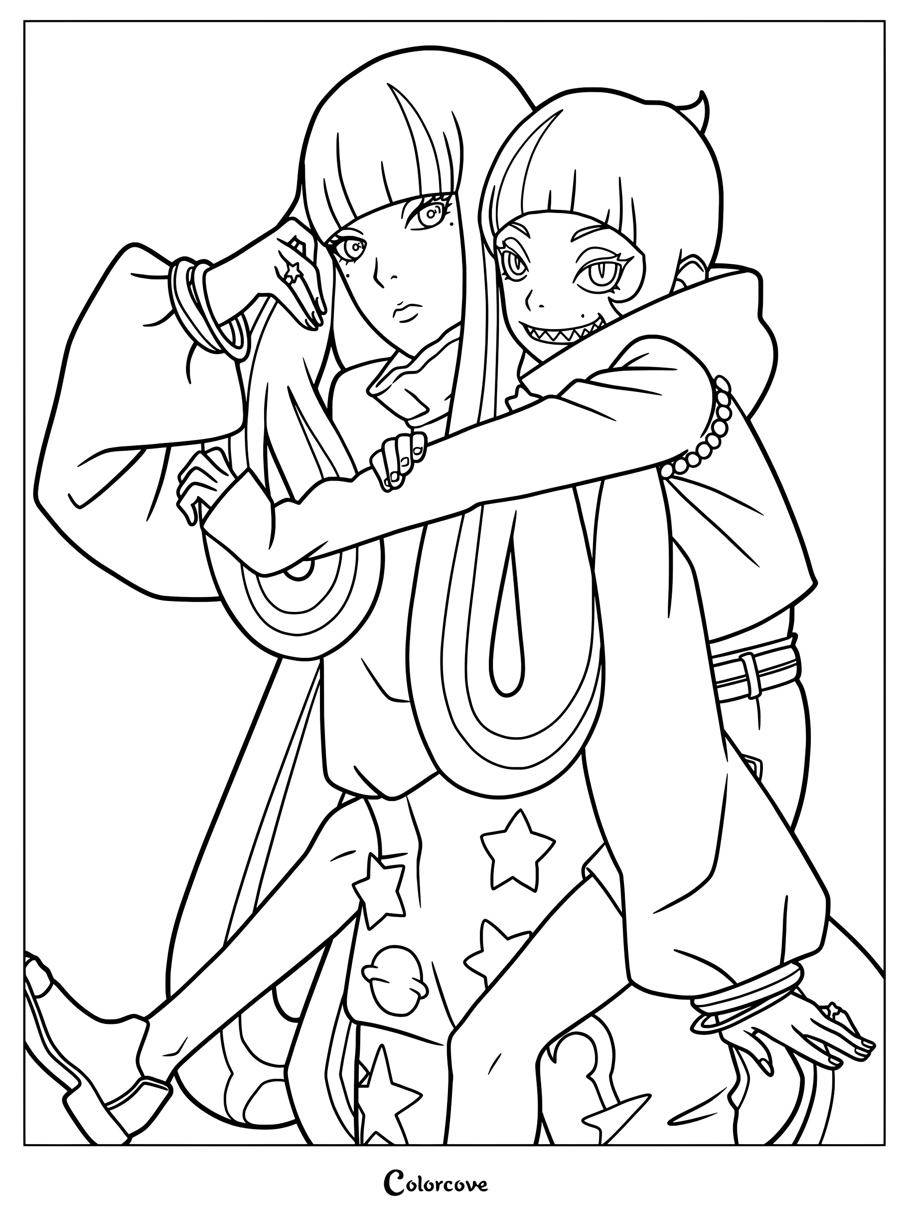 Coloriage de Boruto montrant Eida portant Daemon sur son dos