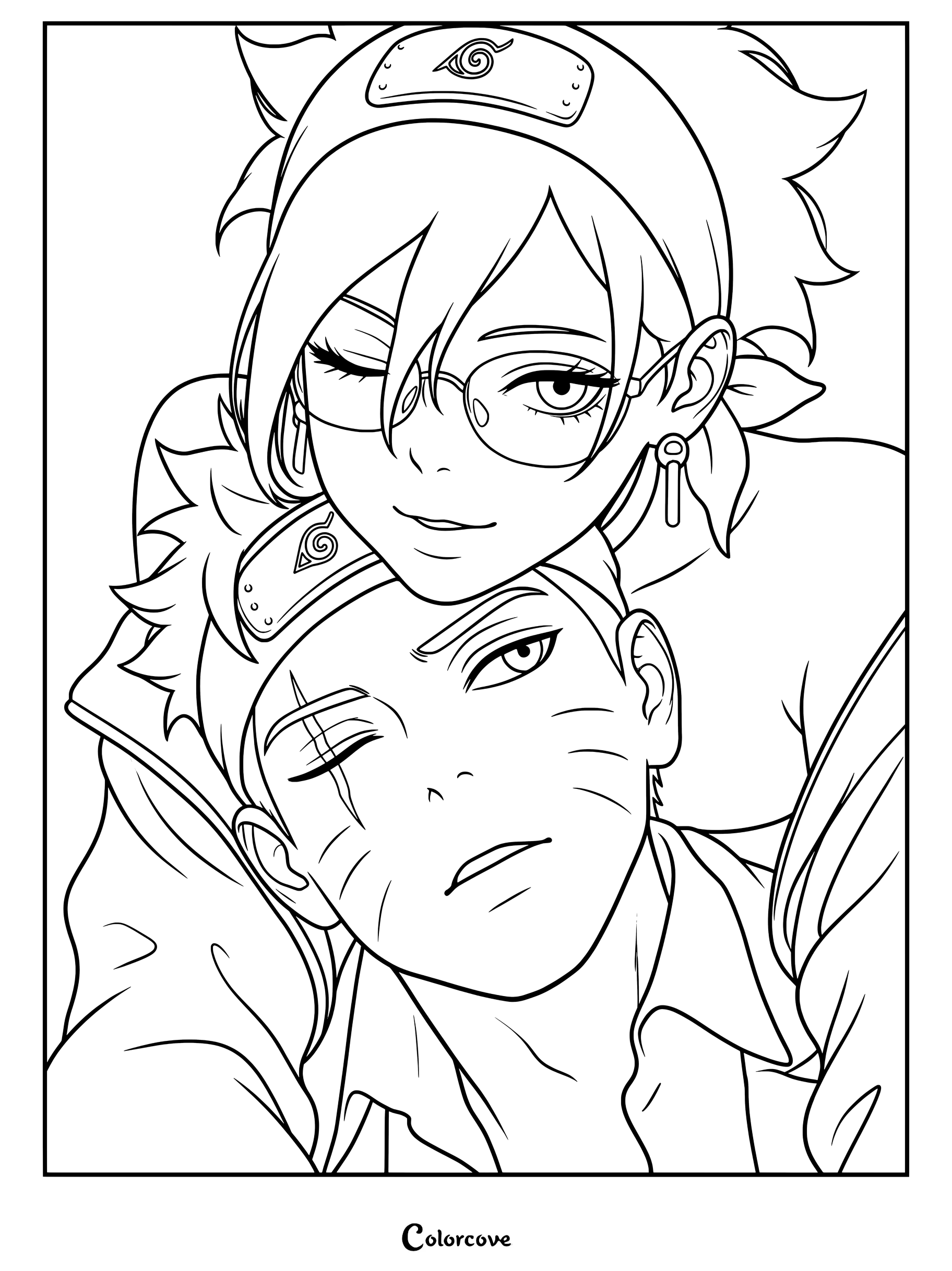 Coloriage de Boruto Uzumaki et Sarada Uchiwa issus de la série Boruto