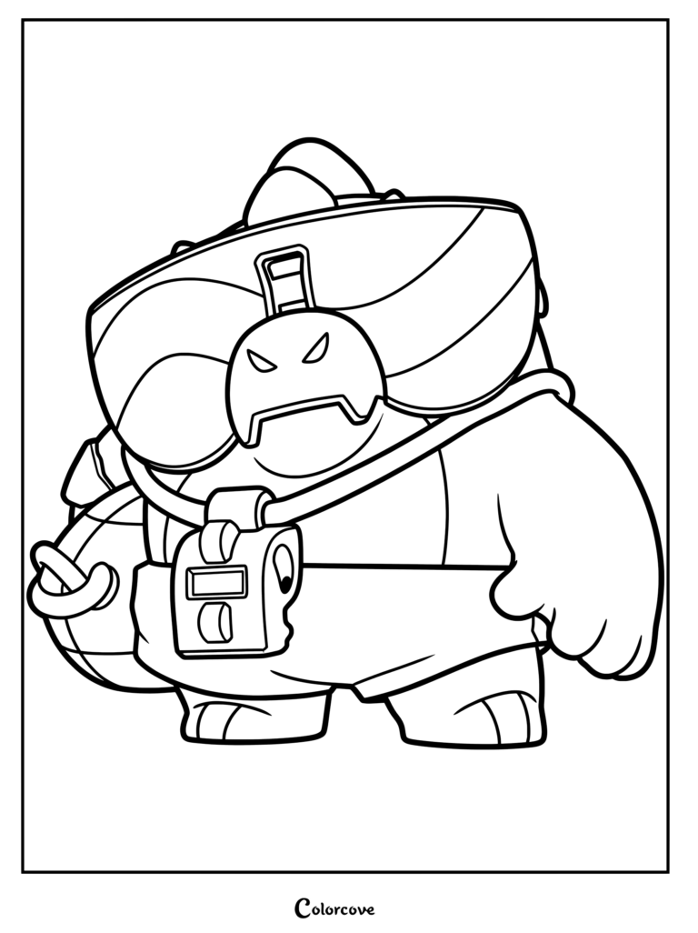 Buzz from Brawl Stars wearing his lifeguard whistle and large sunglasses in this printable coloring page.