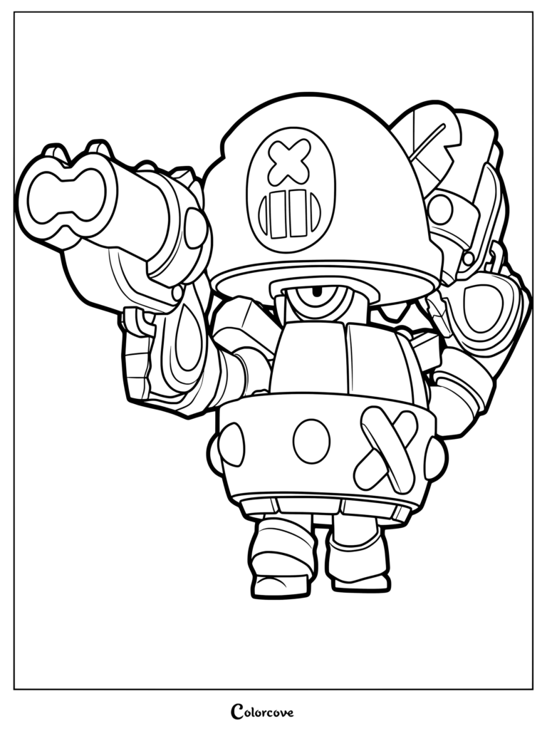 Darryl from Brawl Stars holding his double-barreled shotguns in a printable coloring page format.