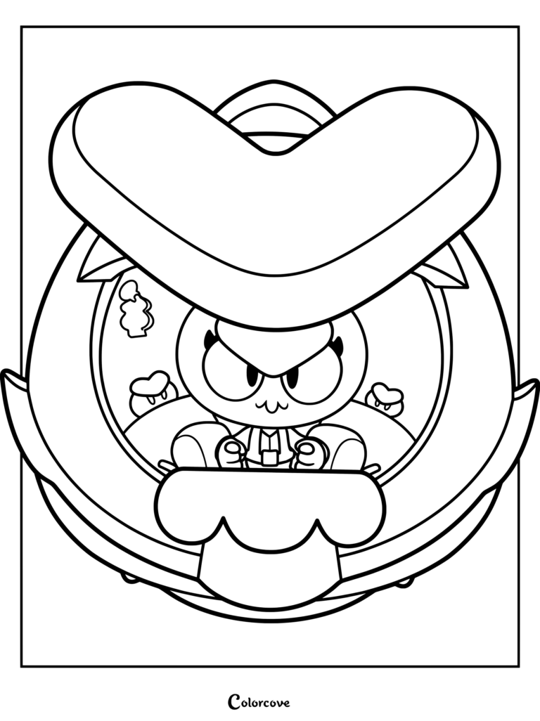 Brawl Stars Eve inside her spaceship cockpit coloring page with small hatchlings