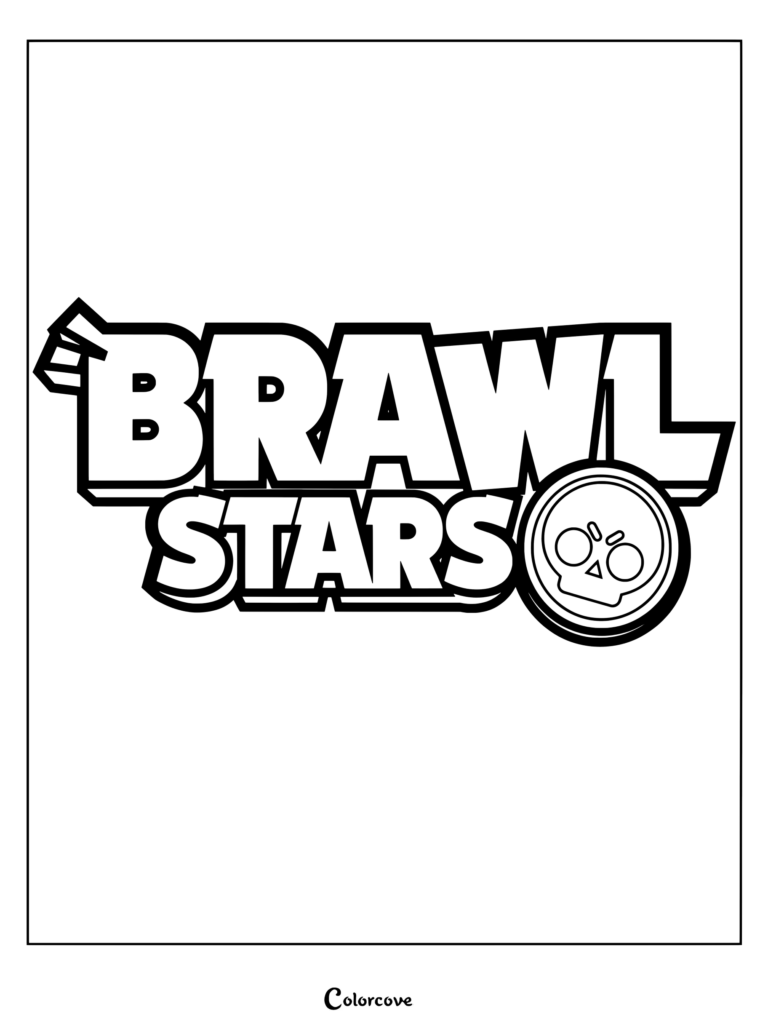 Bold outline of the official Brawl Stars logo featuring the iconic skull emblem for a printable coloring page.