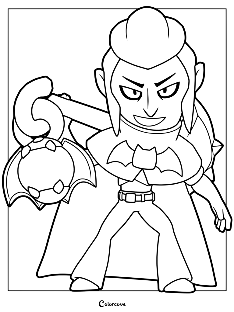 Mortis from Brawl Stars holding his signature shovel in this printable coloring page.