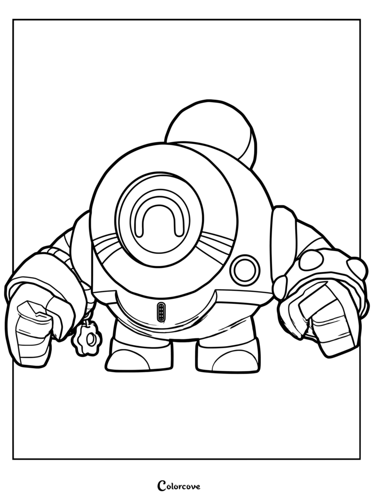 Nani from Brawl Stars with a large circular eye and mechanical hands in a printable coloring page format.