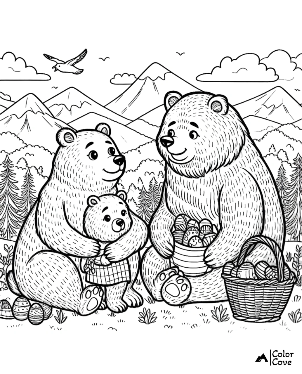 a coloring page of a couple of bears holding baskets