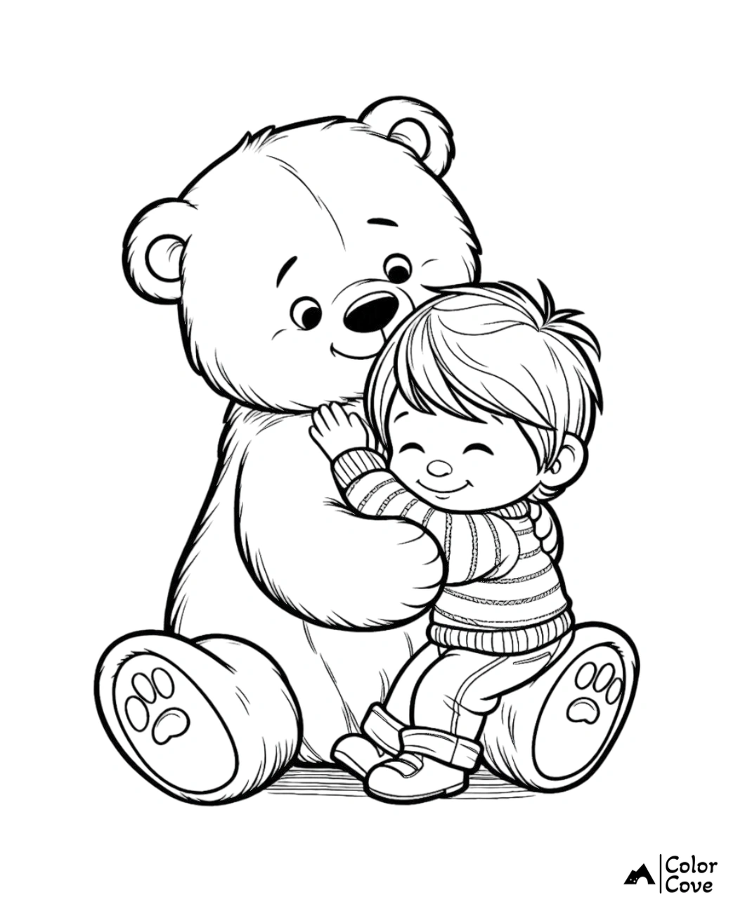 a cartoon of a boy hugging a teddy bear