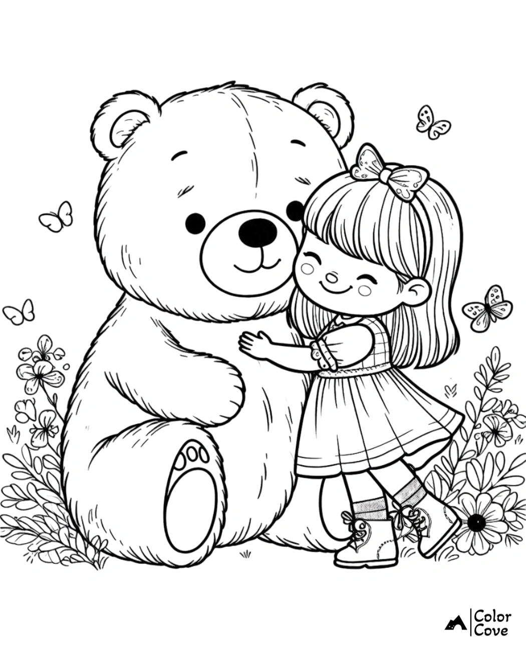 a cartoon of a girl hugging a teddy bear