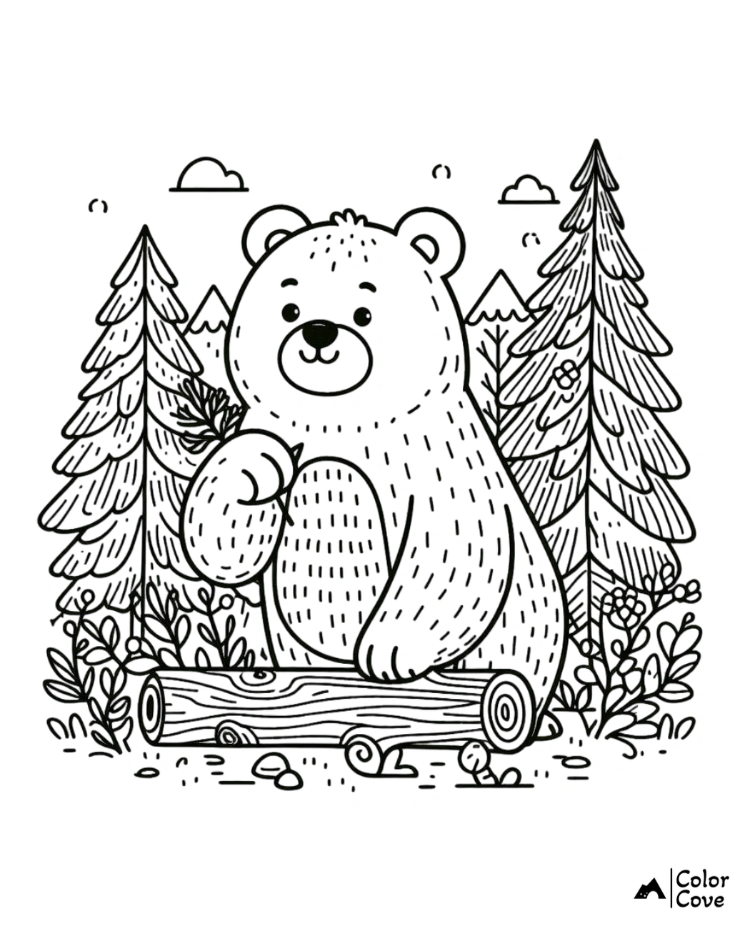 a bear holding a log