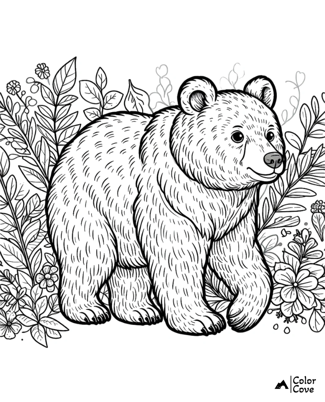 a bear with flowers and leaves