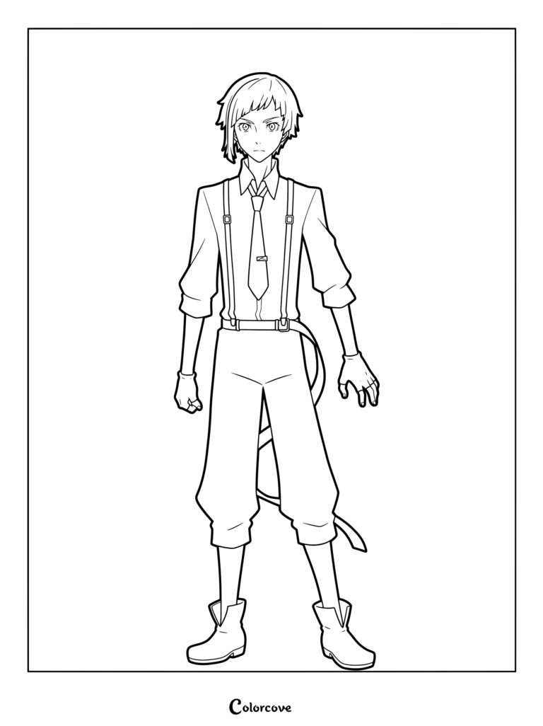 Atsushi Nakajima, el protagonista principal de la serie de anime y manga Bungo Stray Dogs, en un dibujo para colorear.