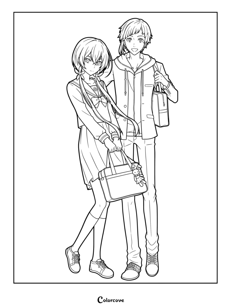Dibujo para colorear e imprimir de Atsushi Nakajima y Kyōka Izumi de Bungo Stray Dogs.