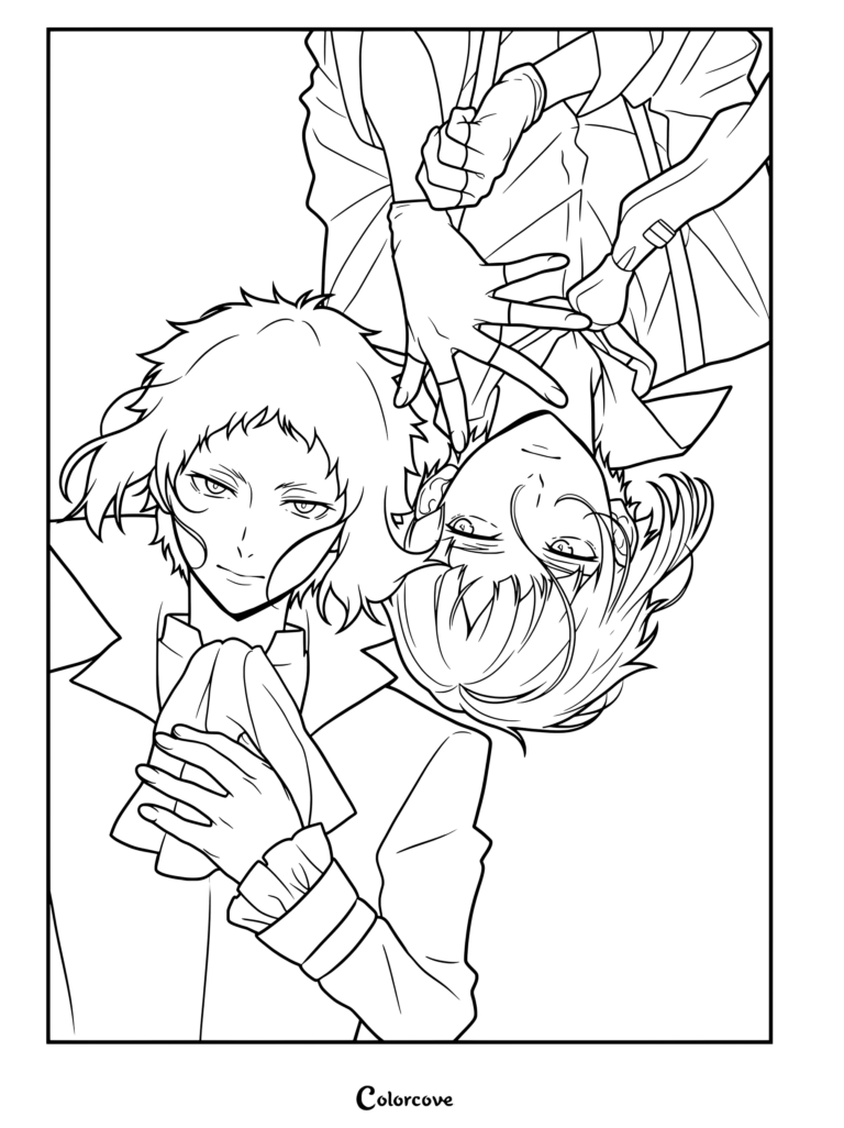 Dibujo para colorear e imprimir con arte oficial del anime de Atsushi Nakajima y Ryunosuke Akutagawa, el dúo Shin Soukoku de Bungo Stray Dogs.