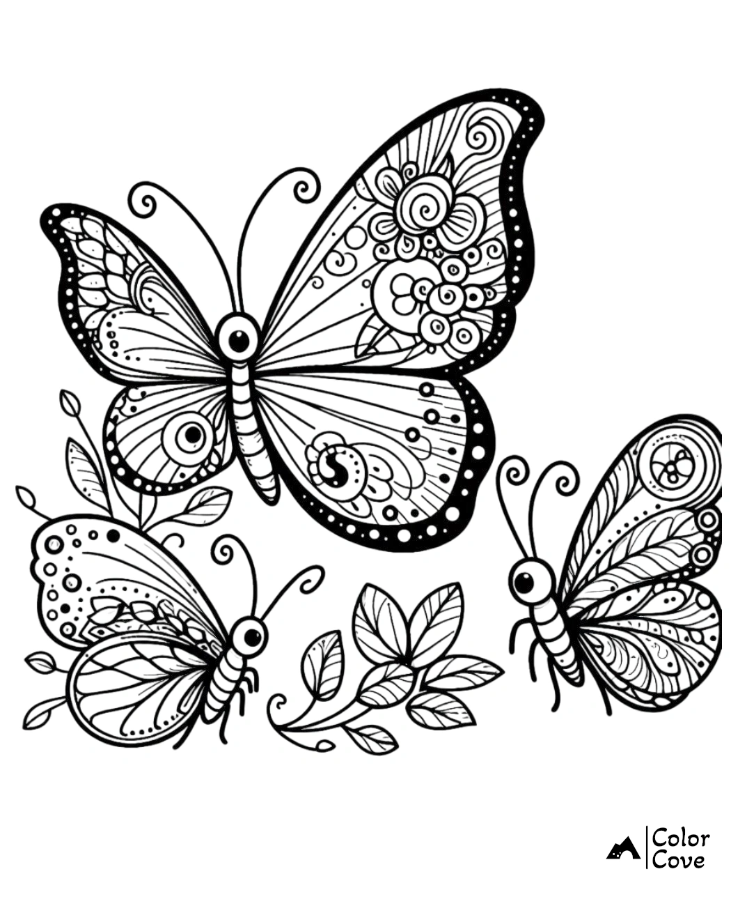 a black and white drawing of butterflies