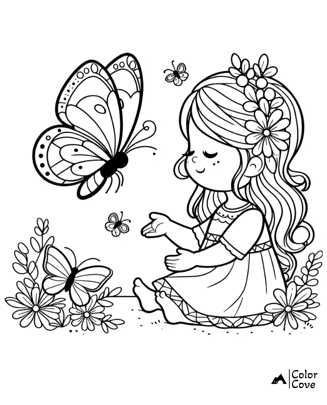 a cartoon of a girl and butterflies