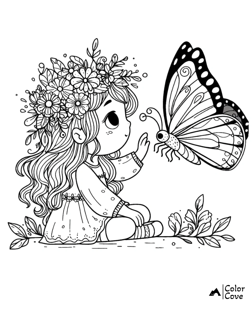 a cartoon of a girl with a butterfly