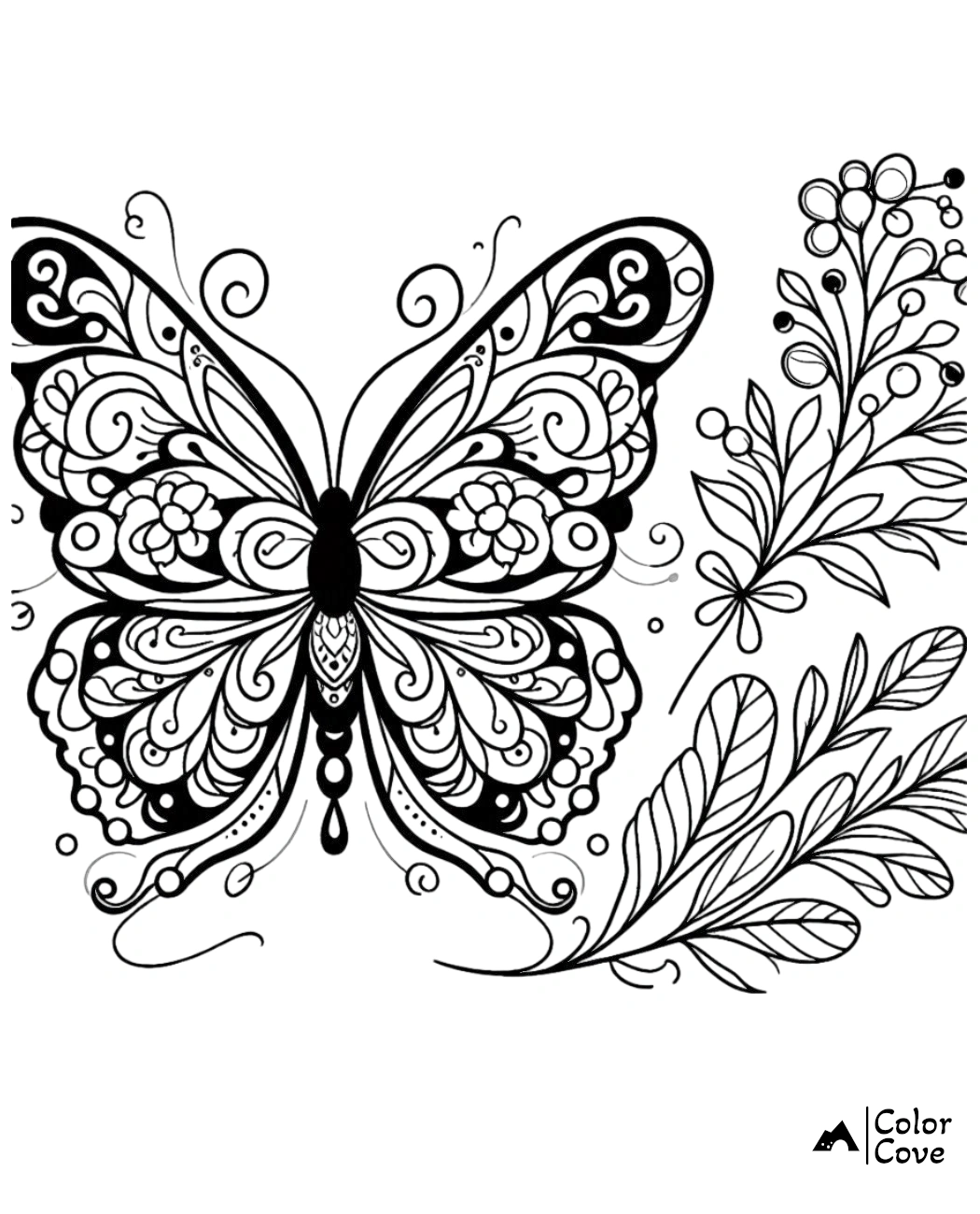 a butterfly with flowers and leaves