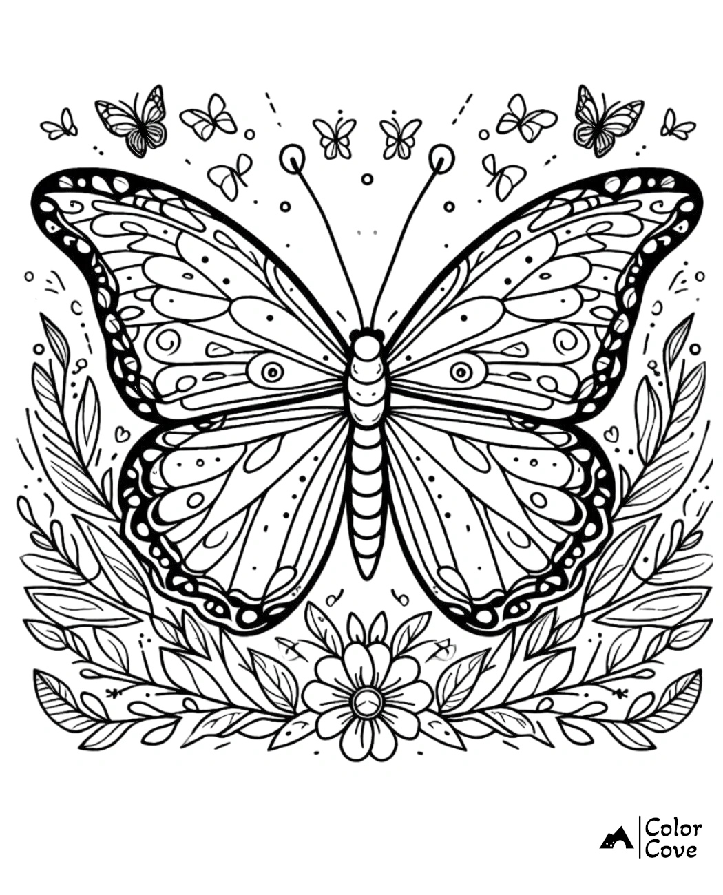 a butterfly with flowers and leaves