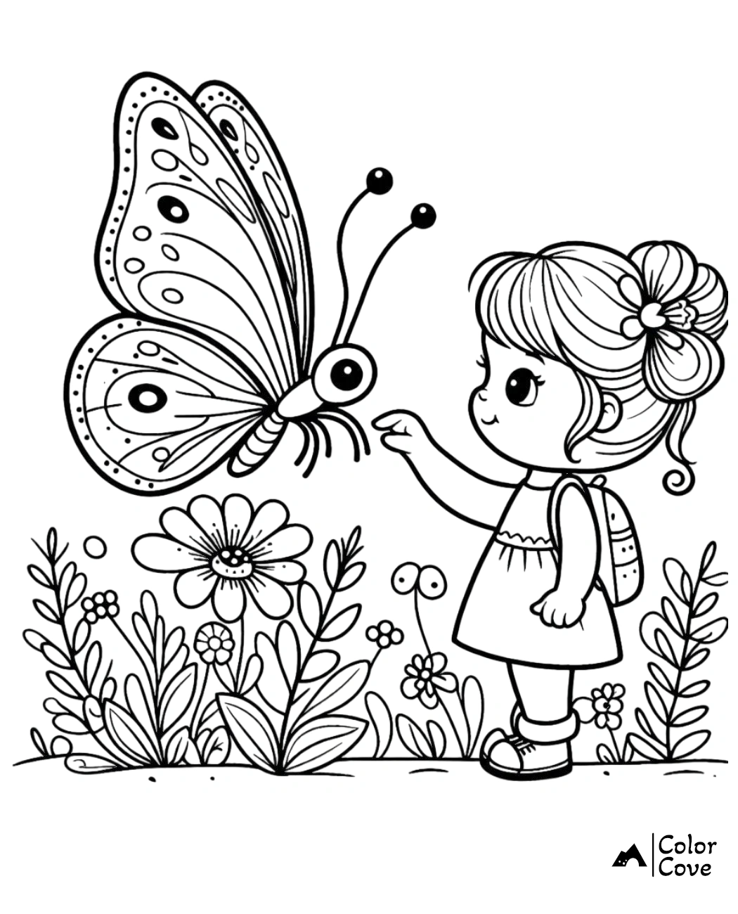 a cartoon of a girl and a butterfly