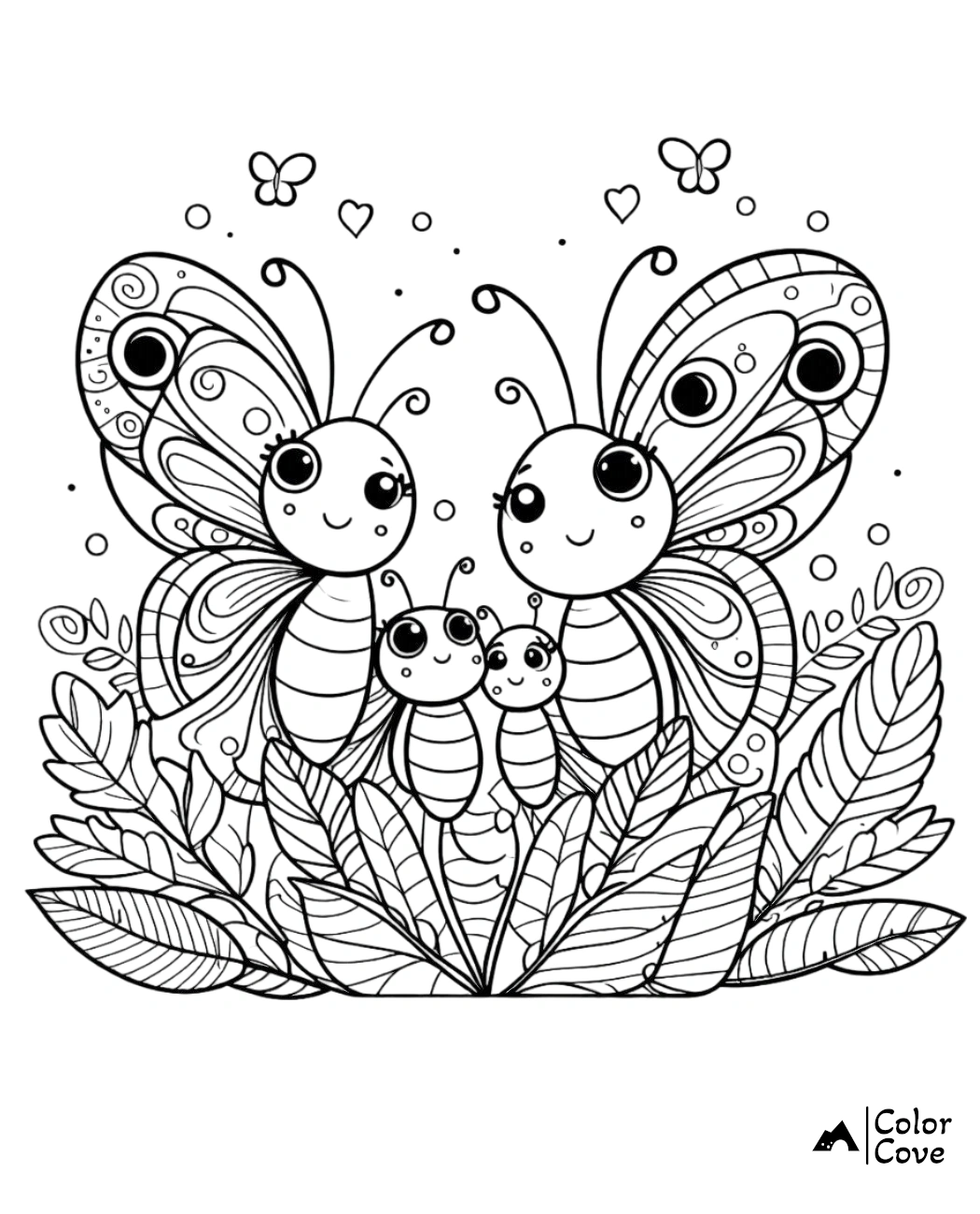 a coloring page of a butterfly family