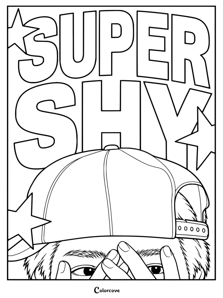 Keonho de CORTIS en un póster para colorear con una tipografía llamativa de Super Shy y estrellas.