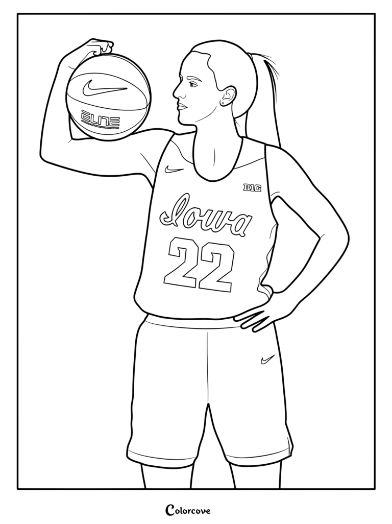 Coloriage de Caitlin Clark lors d'une séance photo dans sa tenue des Iowa Hawkeyes