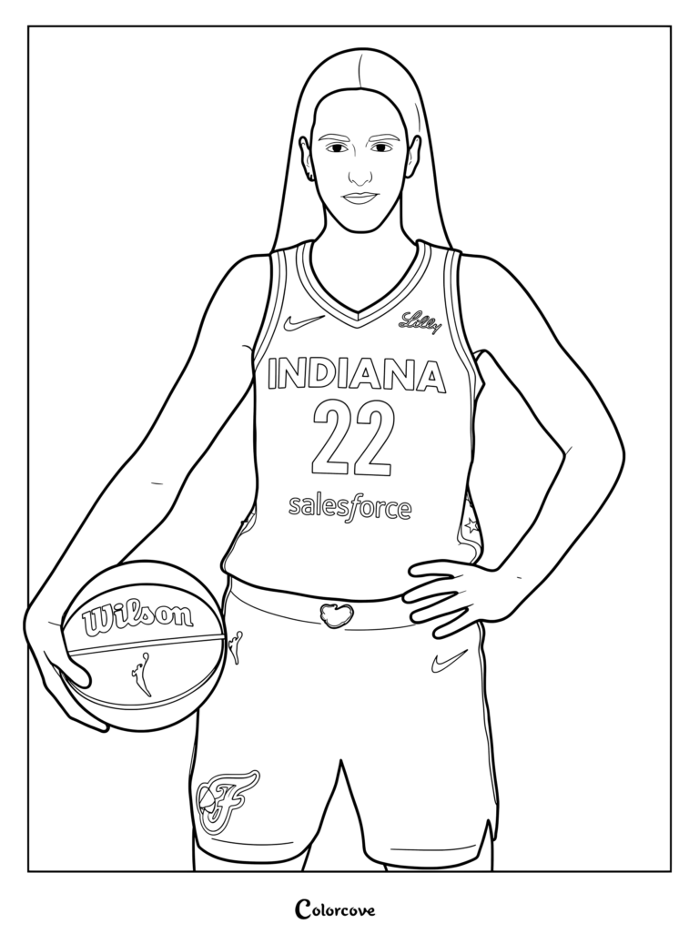 Basketball star Caitlin Clark poses in her Indiana Fever uniform.