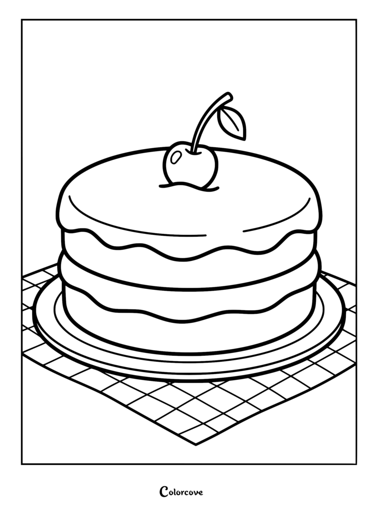 Boston cream pie coloring page featuring two layers of sponge cake separated by thick pastry cream and topped with a glossy chocolate ganache layer.