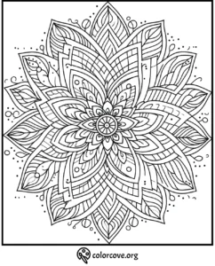 Intricate mandala design coloring page with detailed patterns and shapes by colorcove.org, perfect for stress relieving.