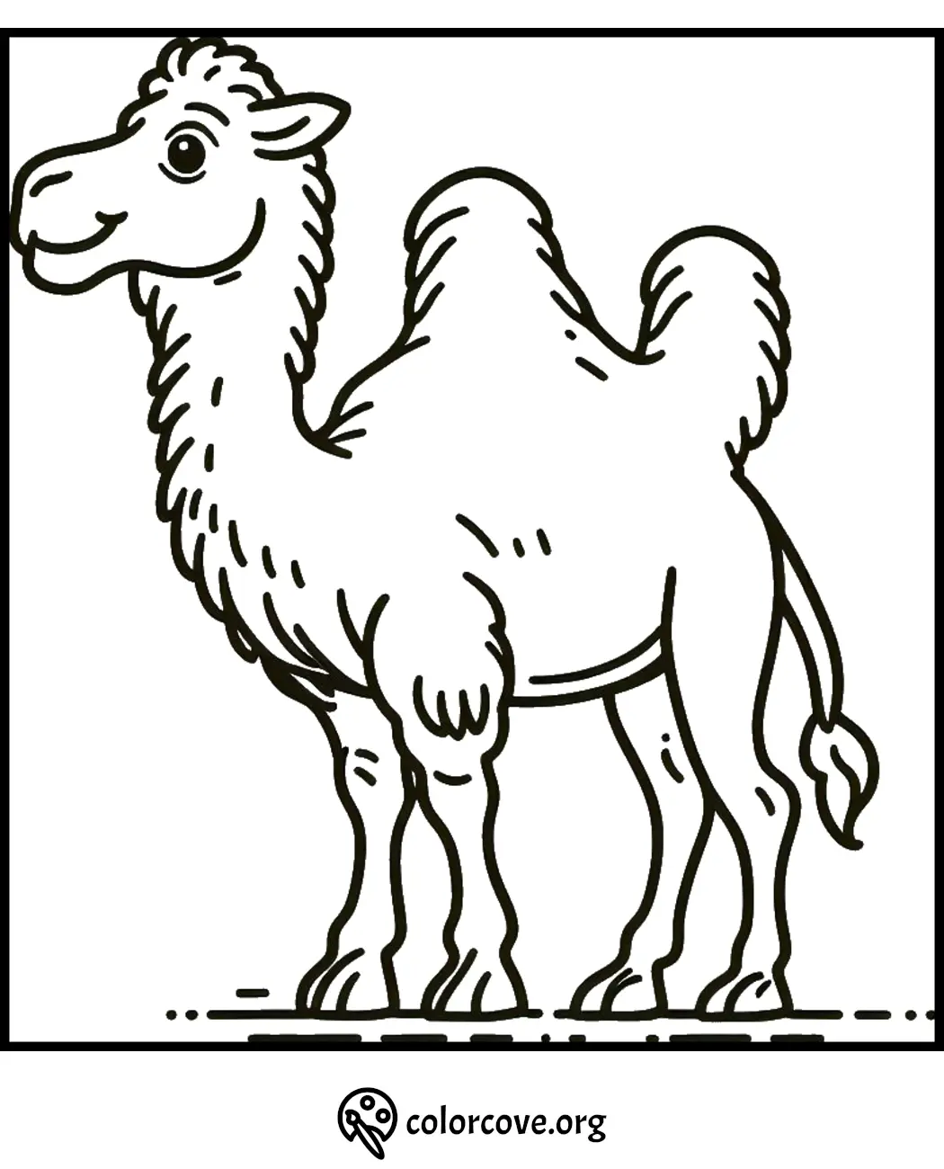 Coloring page of a two-humped camel. Fun and educational activity for children. Printable coloring sheet for kids.