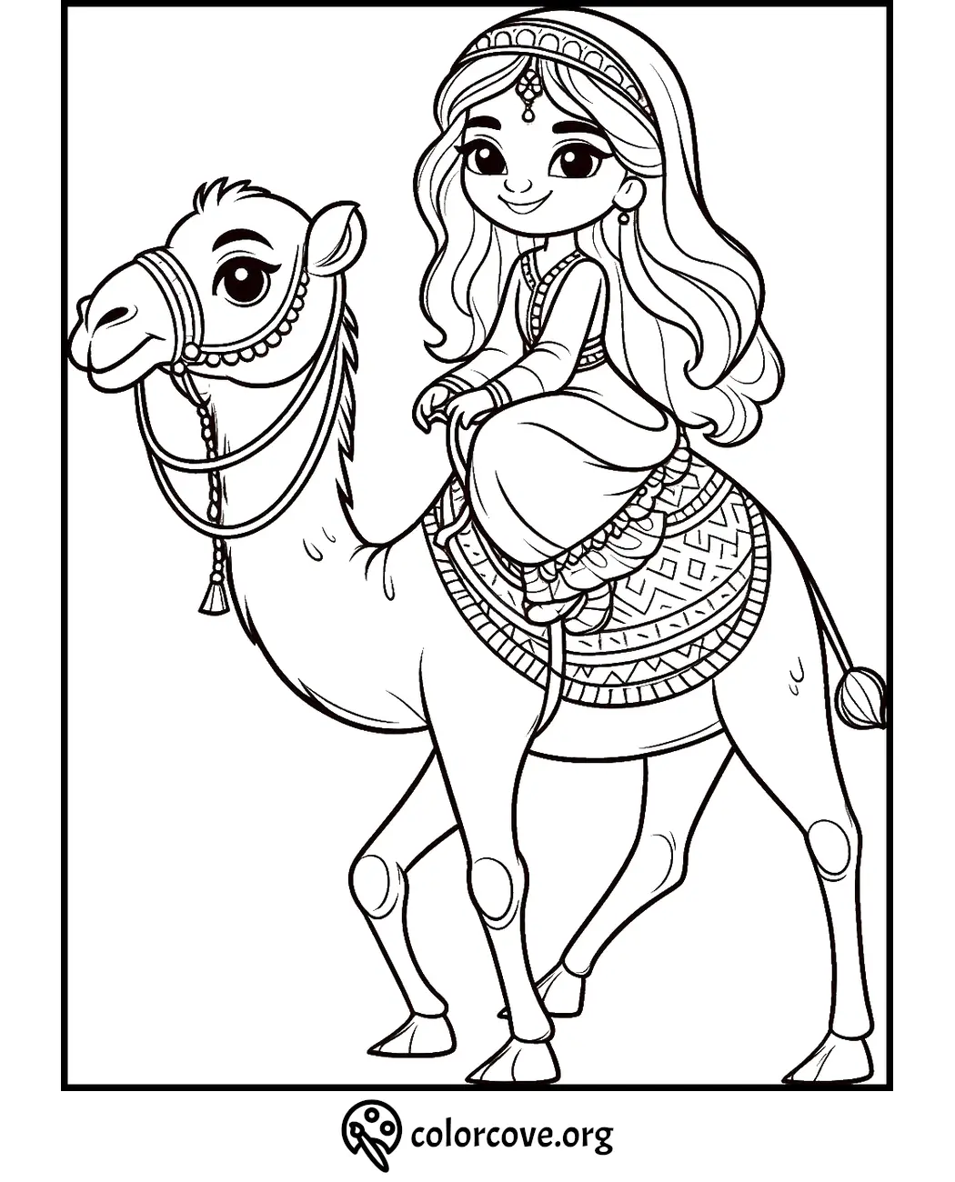 Girl Riding Camel Coloring Page | Printable Children’s Activity | ColorCove.org | Fun and Educational Coloring Sheet